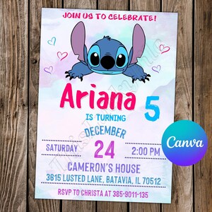 Stitch Convite Stitch Aniversário Lilo e Stitch Party Stitch Convite Editável Stitch Cartão Digital