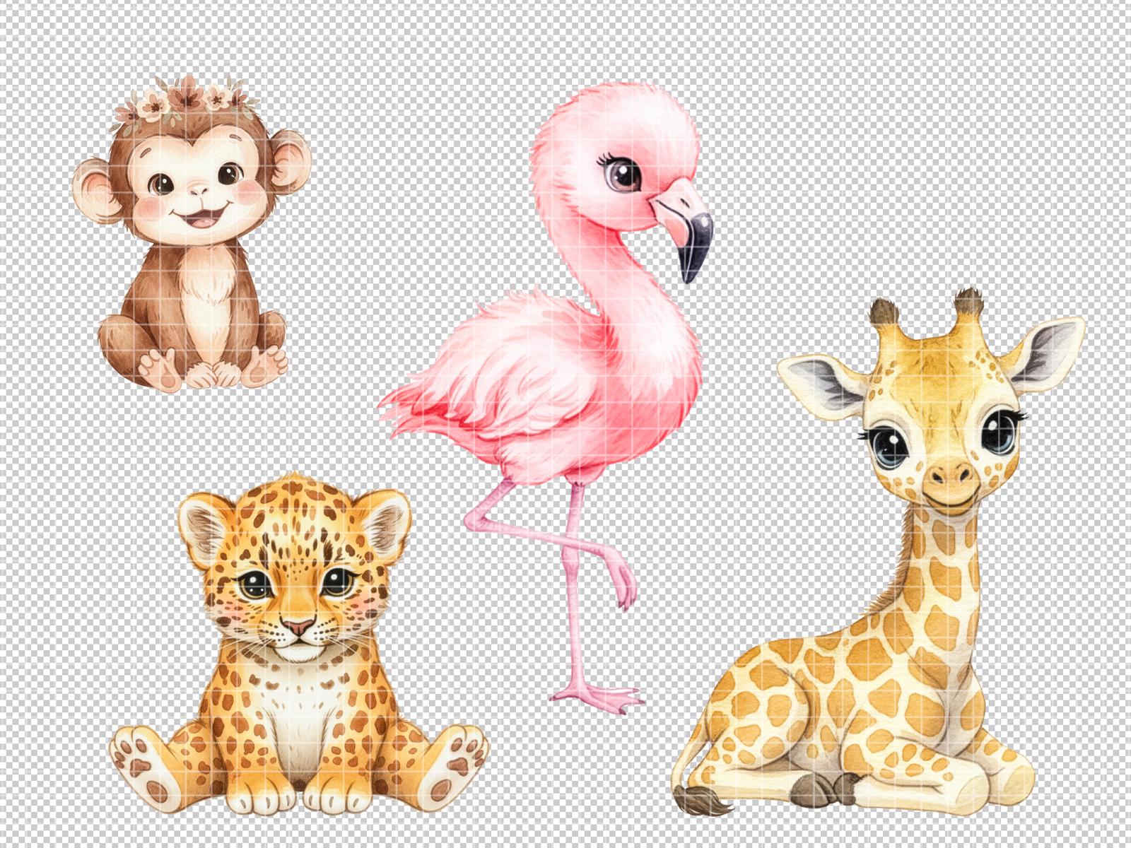 Watercolor Safari Animals Clipart, Cute Jungle Baby Animal PNG, Nursery ...