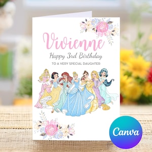Joyeux 3e anniversaire à une fille très spéciale, carte de troisième anniversaire personnalisée princesse, joyeux troisième anniversaire, jolie carte