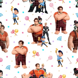Wreck-It Ralph Seamless Pattern, Digital Paper PNG, Vanellope Felix Candy, Kids Fabric Print, Instant Download