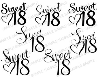 Sweet 18 SVG File, Sweet Eighteen SVG, Birthday Girl SVG, Sweet 18 Clipart, 18th Birthday Svg, Sweet 18 Cut Files, Sweet 18 Cricut