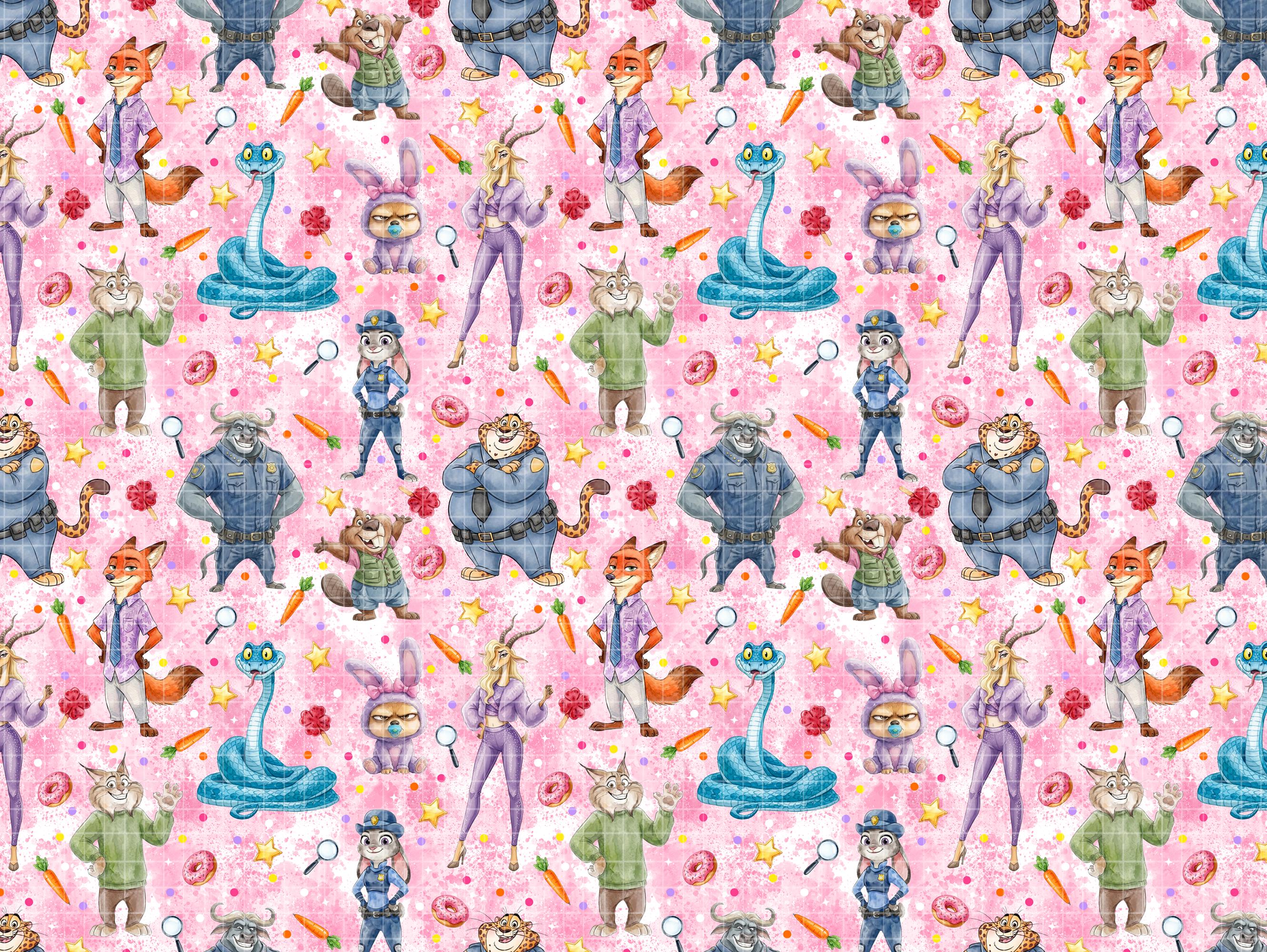 Zootopia Seamless Pattern, Cute Bunny Fox Digital Paper, Pink ...