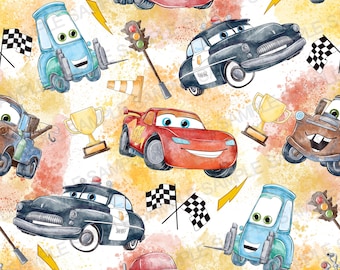 Patrón sin costuras de Cars Patrón de Cars Patrón digital de McQueen Patrón digital de Cars Patrón de fondo de acuarela de Cars
