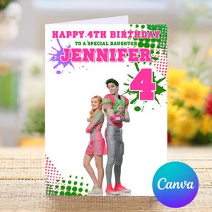 Joyeux 4e anniversaire à une fille spéciale, carte de quatrième anniversaire personnalisée zombies, joyeux quatrième anniversaire, jolie carte