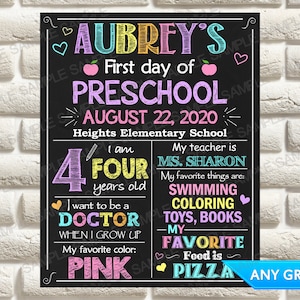 First Day of Preschool, First day of School sign, Back to School Sign Chalkboard, Photo Prop, Printable, First day of Kindergarten Sign