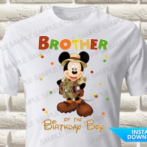 Safari Mickey Mouse broer van het feestvarken opstrijktransfer, Safari Mickey Mouse opstrijktransfer, Mickey Mouse-shirt opstrijktransfer