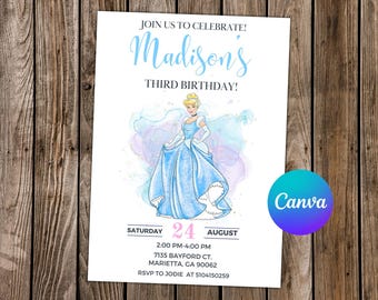 Cinderella Invitation Princess Cinderella Birthday Invitation Cinderella Party Cinderella Watercolor Editable Invitation Digital Card
