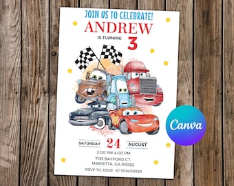 Race on Over and Celebrate Cars Invitation Cars Birthday Cars Party McQueen Editable Invitation Cars Digital Card