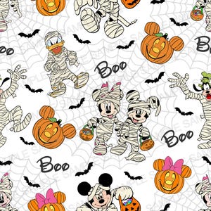 Mickey Mouse Halloween Day Seamless Pattern Minnie Mouse Pumpkin Digital Pattern Mickey Mouse Boo Background Pattern