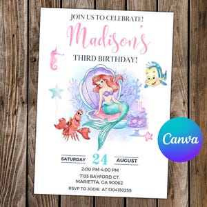 Invito alla Sirenetta Invito alla Sirenetta Invito alla Festa della Sirenetta Invito Ariel Invito Ariel Acquerello Modificabile