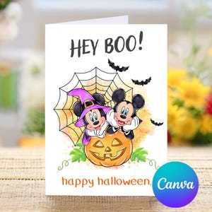 Hey Boo Happy Halloween carte d'anniversaire Mickey Mouse, carte de joyeux anniversaire, carte personnalisée