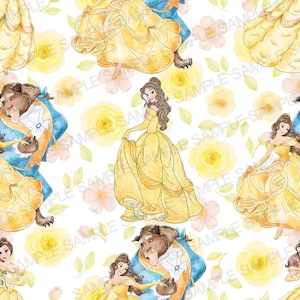 Beauty and the Beast Seamless Pattern Princess Belle Pattern Princess Belle Digital Pattern Princess Belle Watercolor Background Pattern