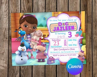 Doc McStuffins Invitation Doc McStuffins Birthday Doc McStuffins Party Doc McStuffins Editable Invitation Digital Card