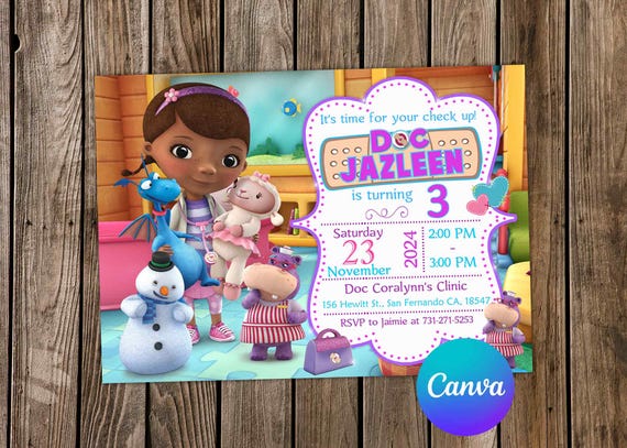 Doc McStuffins Invitation Doc McStuffins Birthday Doc McStuffins Party Doc McStuffins Editable Invitation Digital Card