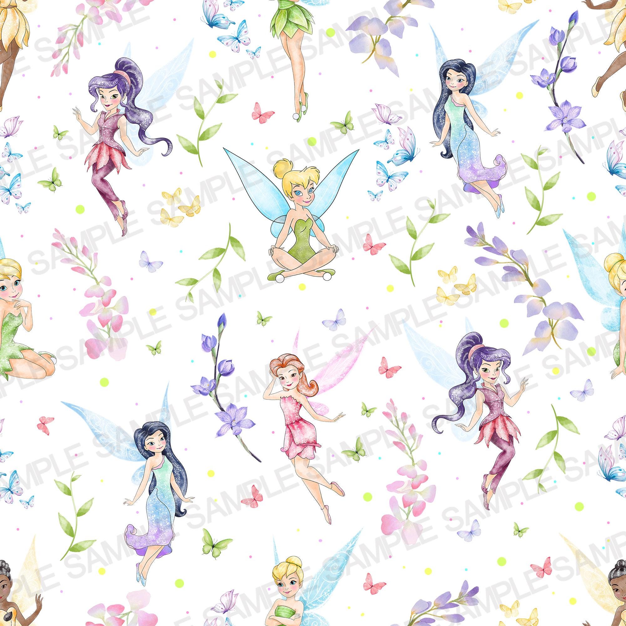 Tinkerbell Seamless Pattern, Flying Fairy Digital Paper, Magic Wand ...