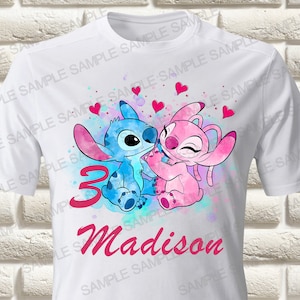 Camiseta de cumpleaños de Lilo y Stitch con transferencia de plancha para planchar para niña Camiseta de cumpleaños con transferencia de plancha para planchar para niña
