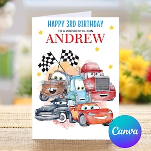 Alles Gute zum 3. Geburtstag für einen wunderbaren Sohn, Autos personalisierte dritte Geburtstagskarte, alles Gute zum dritten Geburtstag, süße Karte