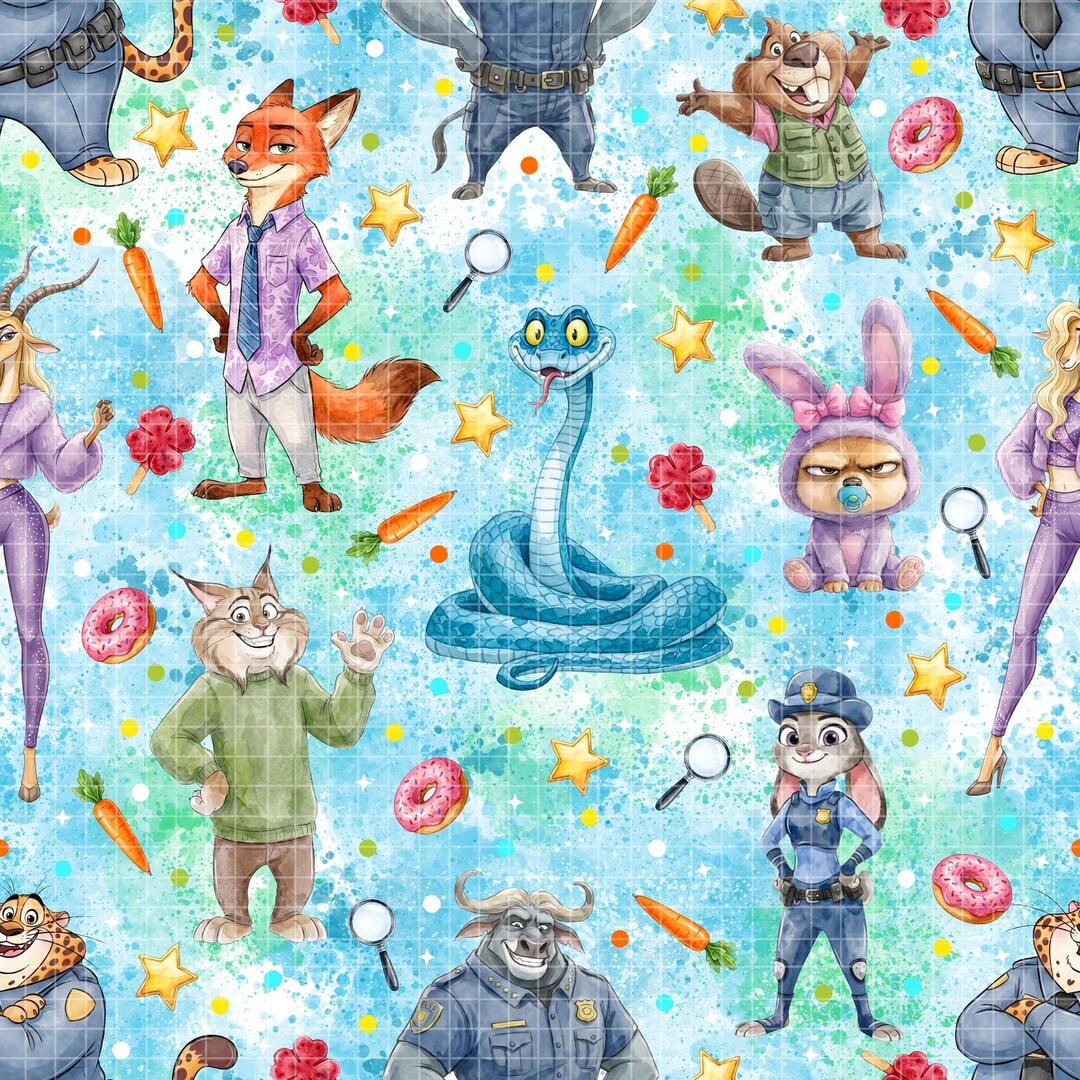 Zootopia Seamless Pattern, Judy Nick Cartoon Digital Paper, Blue ...