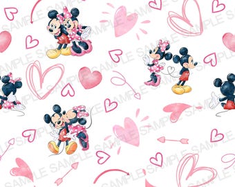 Mickey Mouse Valentines Day Seamless Pattern Minnie Mouse Hearts Digital Pattern Mickey Mouse Watercolor Background Pattern