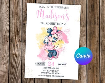 Minnie Maus Einladung Minnie Maus Geburtstag Minnie Maus Party Minnie Maus bearbeitbare Einladung Minnie Maus Digitale Karte