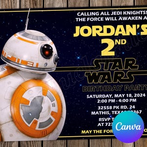 Star Wars Invitation BB8 Invitation Star Wars Birthday Star Wars Party Star Wars Editable Invitation Star Wars Digital Card