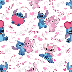 Stitch et Ange Saint Valentin Modèle sans couture Stitch Love Modèle numérique Stitch Motif de fond