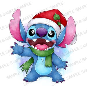 Stitch Christmas Watercolor PNG Christmas PNG Stitch Sublimation PNG Stitch Santa png Cute Stitch Christmas png