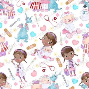 Doc McStuffins Seamless Pattern Doc McStuffins Pattern Doc McStuffins Digital Pattern Doc McStuffins Watercolor Background Pattern