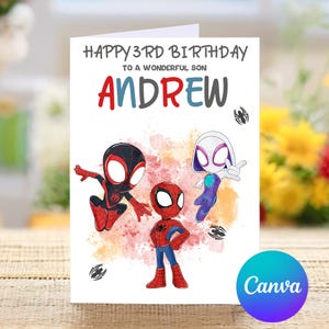 Alles Gute zum Geburtstag für einen wunderbaren Sohn, Spidey und seine erstaunlichen Freunde Personalisierte dritte Geburtstagskarte, alles Gute zum dritten Geburtstag, süße Karte
