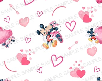 Mickey Mouse Valentines Day Seamless Pattern Minnie Mouse Hearts Digital Pattern Mickey Mouse Watercolor Background Pattern