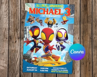 Spidey and his Amazing Friends Invitation Spidey Invitation Spidey Birthday Party Spidey Editable Invitation Spidey Digital Card