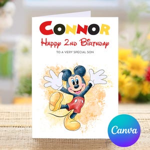 Alles Gute zum 2. Geburtstag einem ganz besonderen Sohn, Micky Maus Personalisierte Zweite Geburtstagskarte, alles Gute zum Zweite Geburtstag, süße Karte