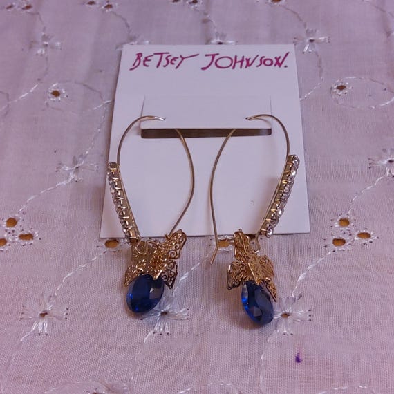 BETSEY JOHNSON Butterfly and Cobalt Blue Cubic Zirconia Wire Drop