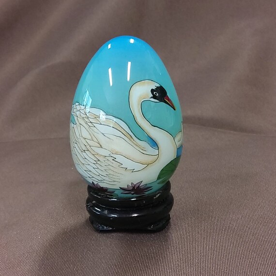 Asian Reverse Painted Glass EGG with scenes of Swans Etsy