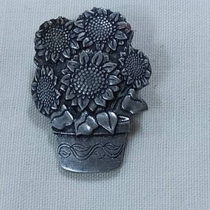 LIMITED EDITION Birds and Blooms Pewter Sunflower Brooch.  Maker&#39;s mark found on the back.
