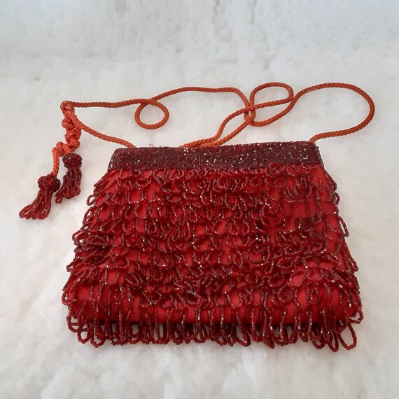 CLOVIS RUFFIN Vintage Hand Beaded Red Purse with … - image 5