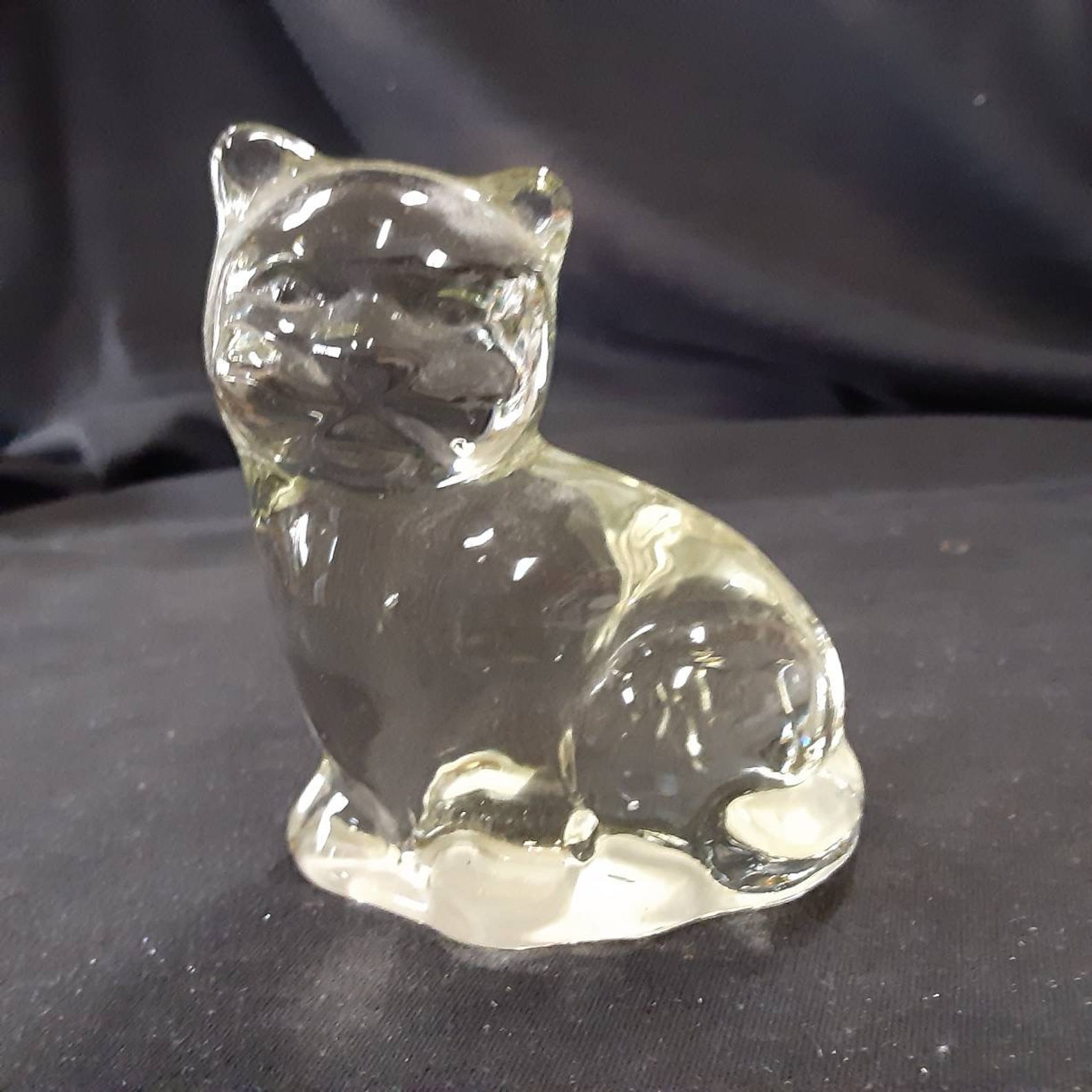 Pressed Clear Glass Cat Paperweight Etsy Uk