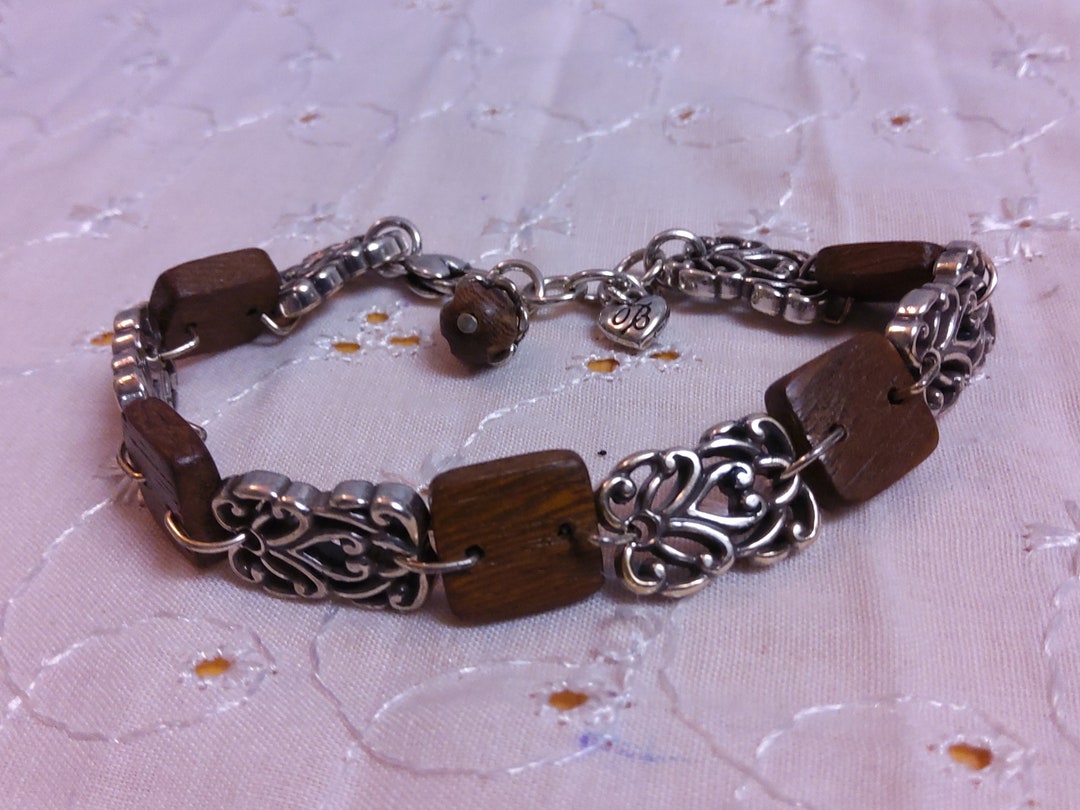 Brighton Dark Brown Leather and Filigree Silvertone Links Vintage 1991 Brighton Leather Belt Sz S Silver Tone Filigree  main image 2