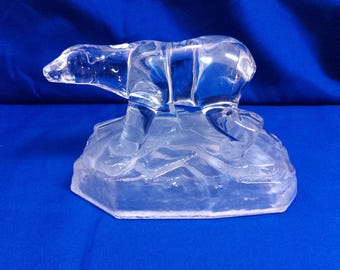 POLAR BEAR Frosted and Clear Glass Paperweight. No maker's mark found.