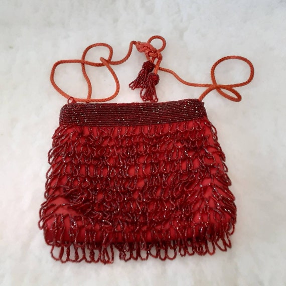 CLOVIS RUFFIN Vintage Hand Beaded Red Purse with … - image 9