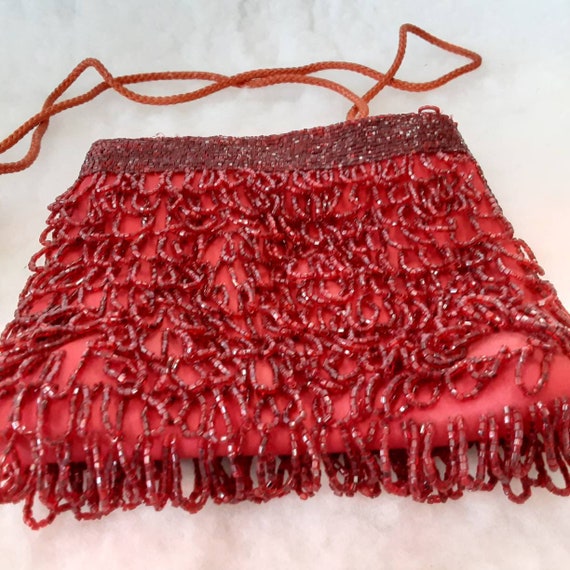 CLOVIS RUFFIN Vintage Hand Beaded Red Purse with … - image 1