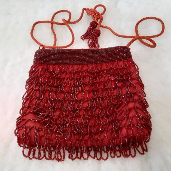 CLOVIS RUFFIN Vintage Hand Beaded Red Purse with … - image 2