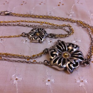 BRIGHTON Two Tone "Triple Garden" Multi Strand Asymmetrical Necklace. Maker's charm attached. bild 9