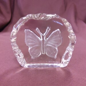 Reverse Carved Clear Glass Butterfly Paperweight