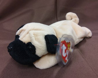 Vintage Plush Beanie Baby Pug Dog Pugsly With Tags 1996   Some Fading on Tags