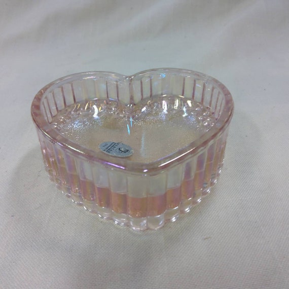 FENTON Pink Iridescent Glass Heart Shaped Trinket Dish. Etsy