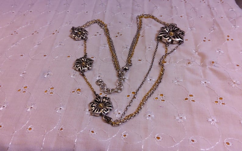 BRIGHTON Two Tone "Triple Garden" Multi Strand Asymmetrical Necklace. Maker's charm attached. bild 10
