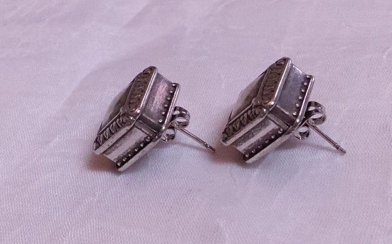BRIGHTON Vintage Silvertone Box Earrings. Maker's mark present. image 4