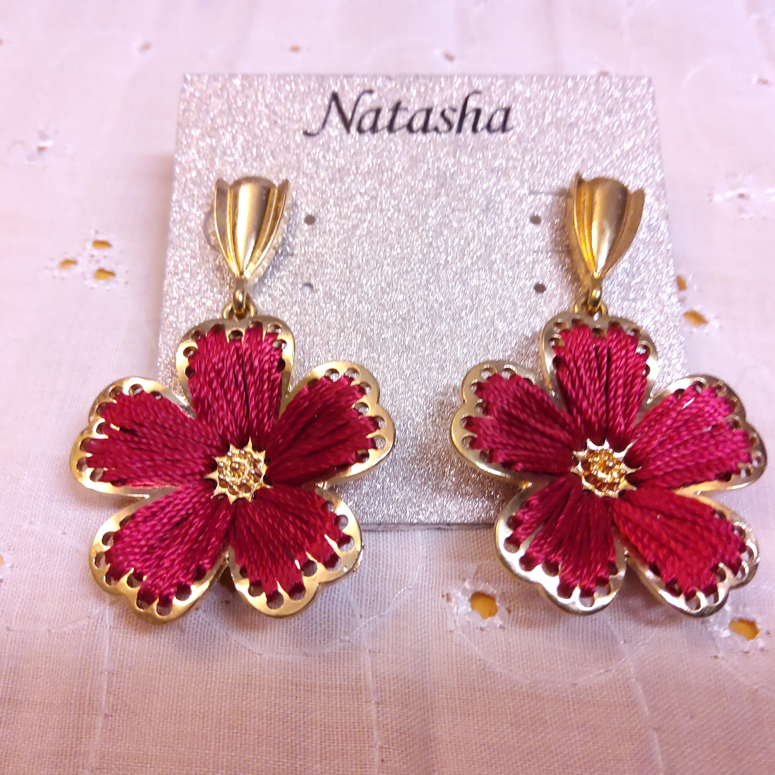NEW Natasha Gold Flower Earrings Natasha Gold tone Pink crystal flower earrings... | Depop main image 3
