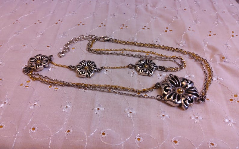 BRIGHTON Two Tone "Triple Garden" Multi Strand Asymmetrical Necklace. Maker's charm attached. bild 2